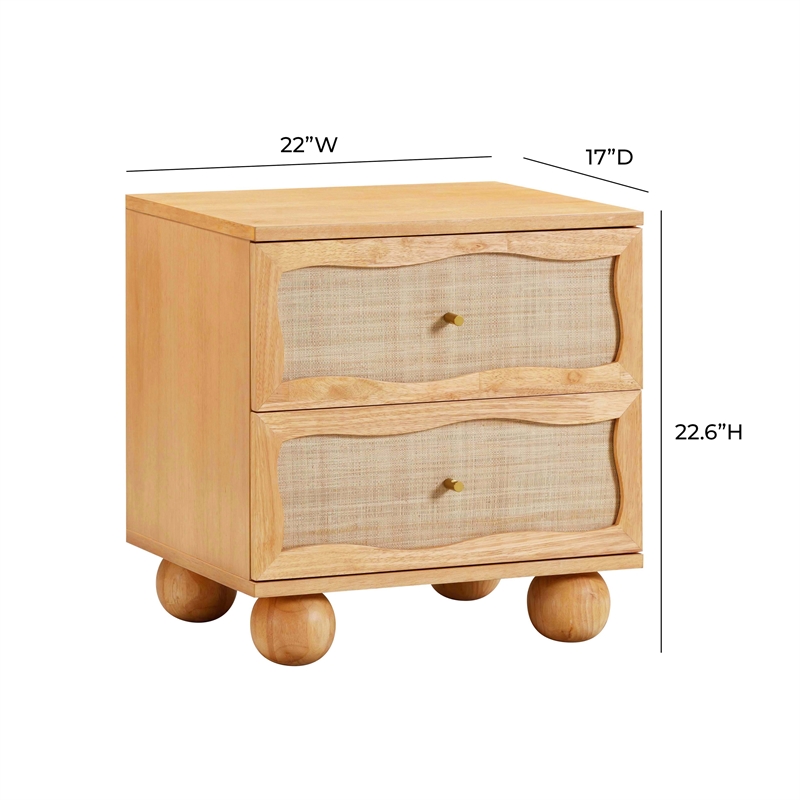 Pemberly Row Contemporary Natural Wood & Rattan Wavy Nightstand