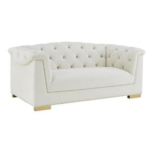 Pemberly Row 29.9&quotH Modern Velvet and Pine Wood Loveseat in Cream/Gold