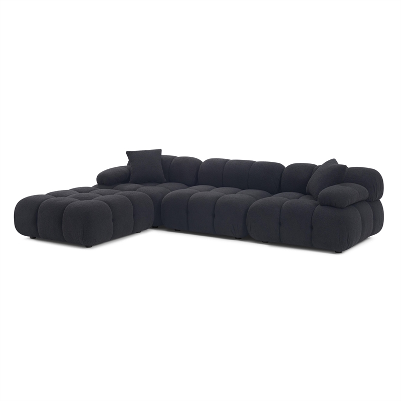 Pemberly Row Black Vegan Shearling 4-piece Modular Sectional