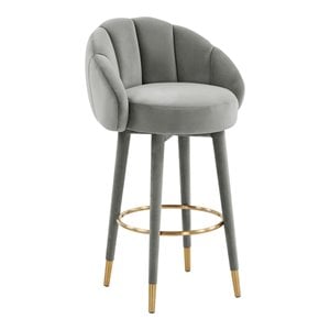 Pemberly Row 30.8&quot Swivel Modern Velvet and Pine Bar Stool in Gray