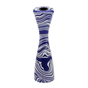 Pemberly Row Contemporary Resin Large Candlestick in Blue/White