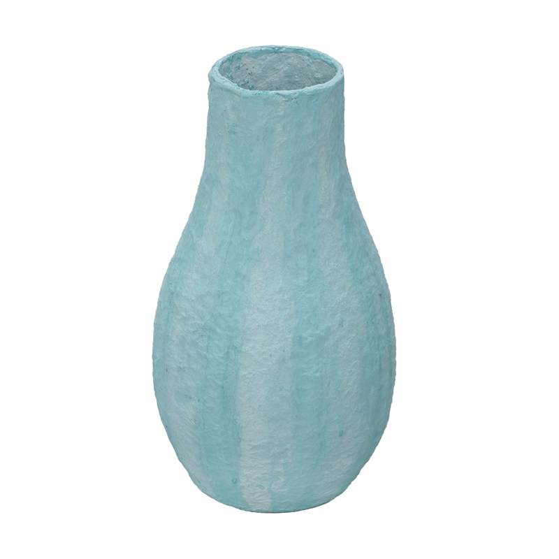 Pemberly Row Handmade Transitional Cotton Mache Vase in Cloudy Blue