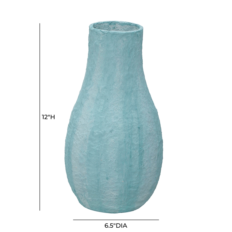 Pemberly Row Handmade Transitional Cotton Mache Vase in Cloudy Blue