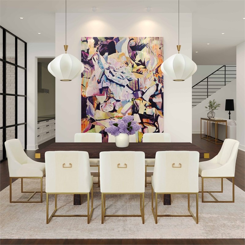 Pemberly Row Handmade Transitional Cream Pleated Velvet Dining Chair