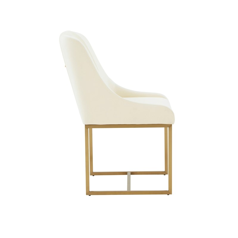 Pemberly Row Handmade Transitional Cream Pleated Velvet Dining Chair