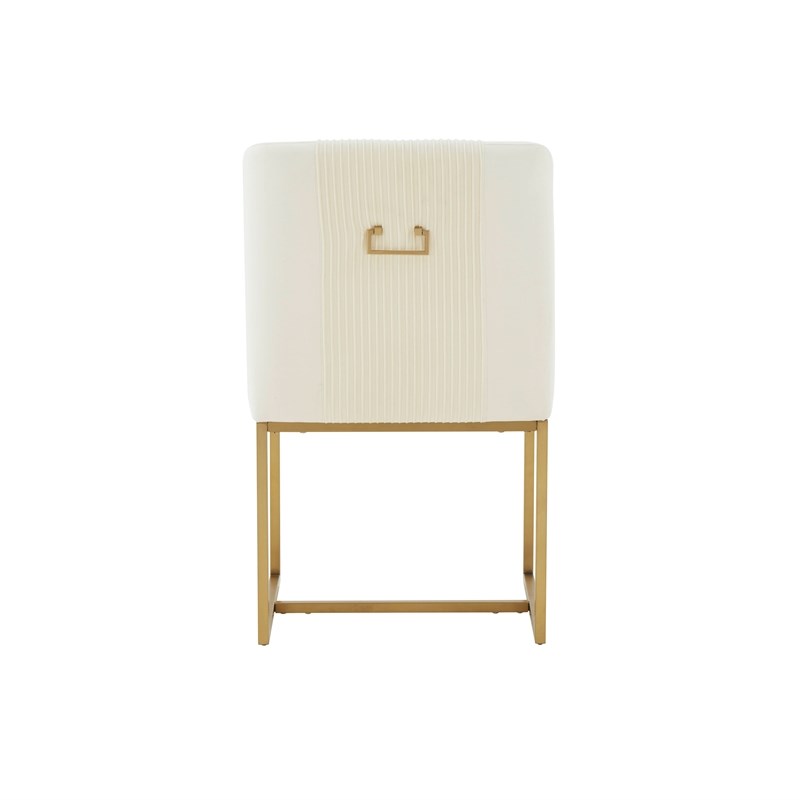 Pemberly Row Handmade Transitional Cream Pleated Velvet Dining Chair