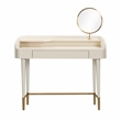 Pemberly Row Transitional Vegan Leather & Wood Vanity Desk in Cream