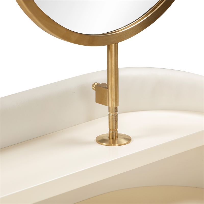 Pemberly Row Transitional Vegan Leather & Wood Vanity Desk in Cream