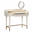 Pemberly Row Transitional Vegan Leather & Wood Vanity Desk in Cream
