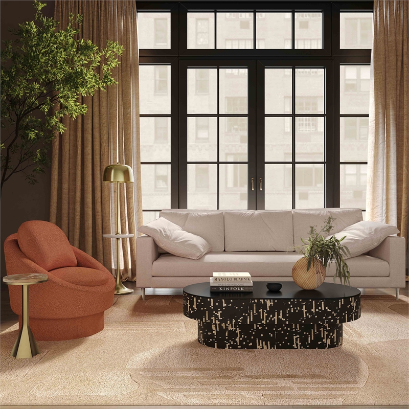 Pemberly Row Handmade Transitional Beige Textured Velvet Lounge Sofa