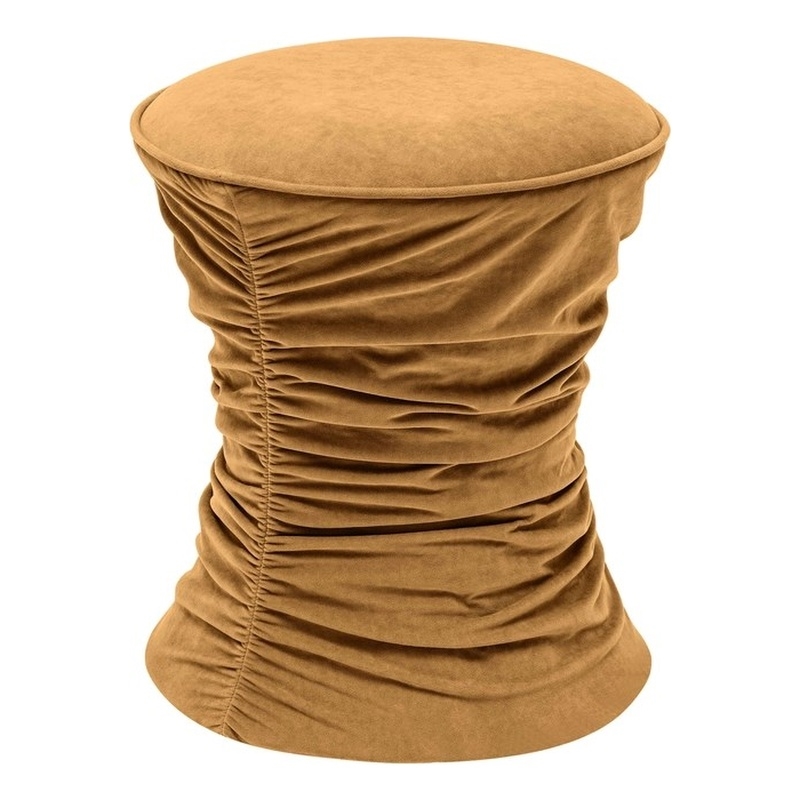 Pemberly Row Dark Terracotta Ruched Velvet Adjustable Ottoman