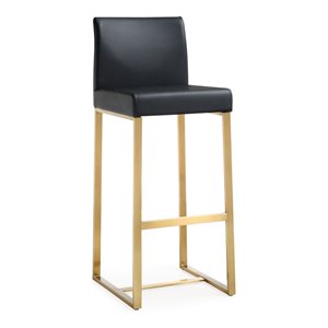 Pemberly Row 30.7&quot Steel and Fabric Bar Stools in Black/Gold (Set of 2)