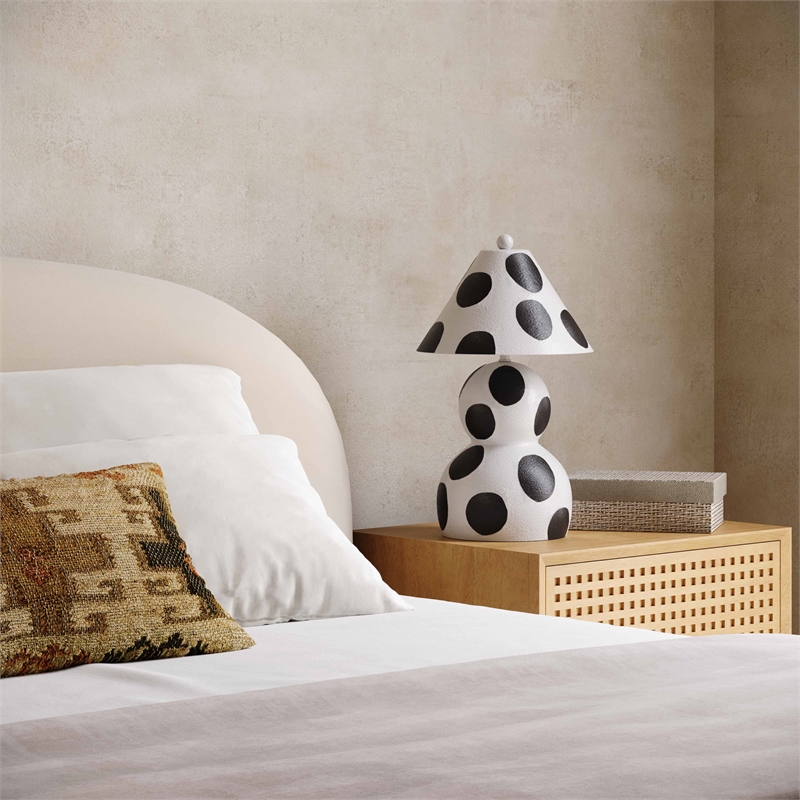 Pemberly Row Contemporary Black and White Papier Mache Table Lamp