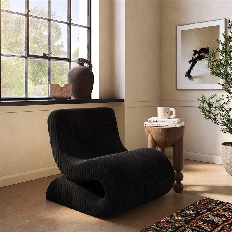 Pemberly Row Contemporary Black Oversized Corduroy Accent Chair