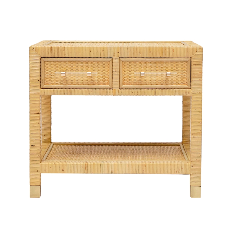 Pemberly Row Handmade Modern Farmhouse Natural Rattan Nightstand