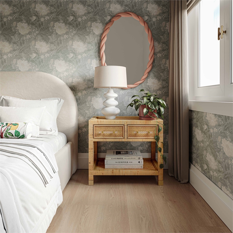 Pemberly Row Handmade Modern Farmhouse Natural Rattan Nightstand