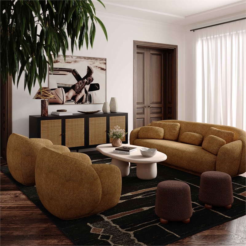 Pemberly Row Handmade Modern Transitional Misty Brown Boucle Sofa