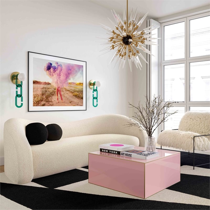 Pemberly Row Handmade Transitional Beige Faux Shearling Sofa