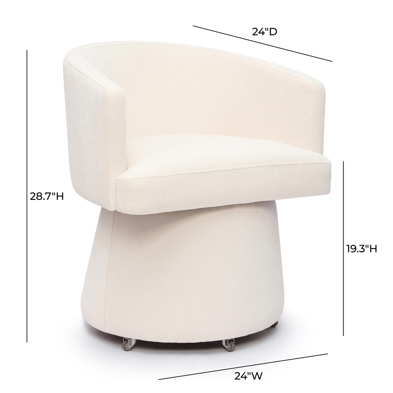Pemberly Row Contemporary Cream Upcycled Chenille Rolling Desk Chair