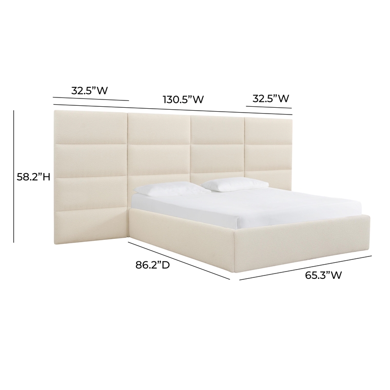 Pemberly Row Contemporary Cream Boucle Queen Wings (Set of 2)