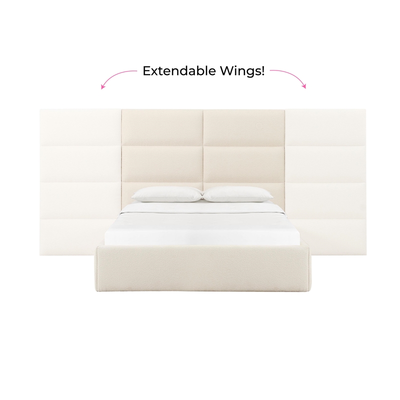 Pemberly Row Contemporary Cream Boucle Queen Wings (Set of 2)
