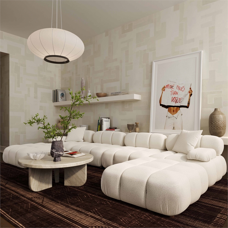 Pemberly Row Cream Vegan Shearling 6-piece Modular U-Sectional