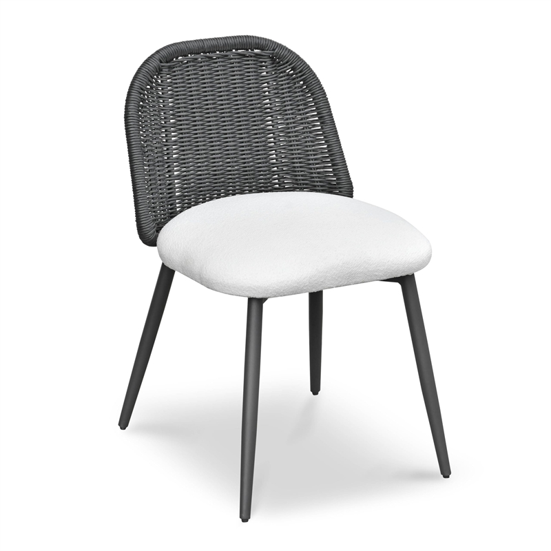 Pemberly Row Contemporary Black Rattan Performance Fabric Dining Chair