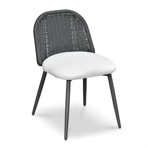 Pemberly Row Contemporary Black Rattan Performance Fabric Dining Chair