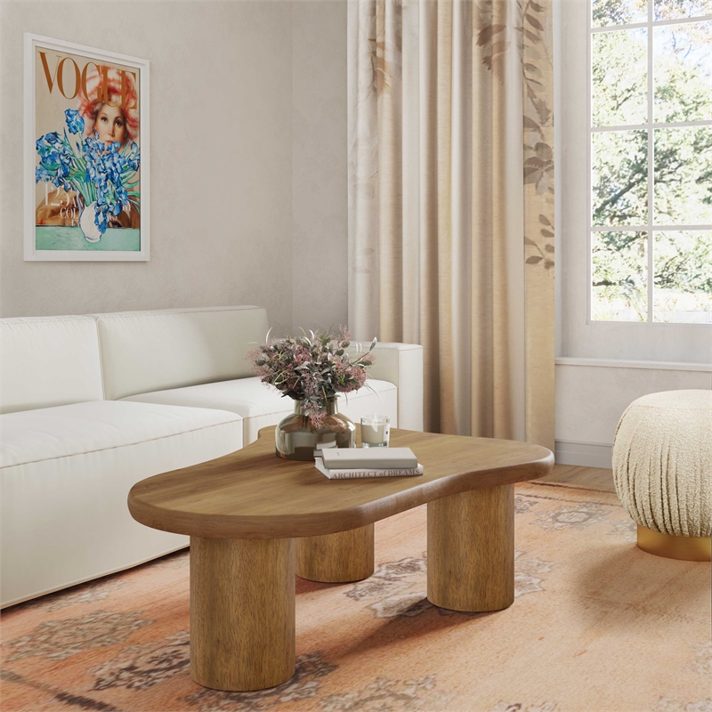 Pemberley Row Acacia Wood Cognac Coffee Table Rectangular Handmade Unassembled