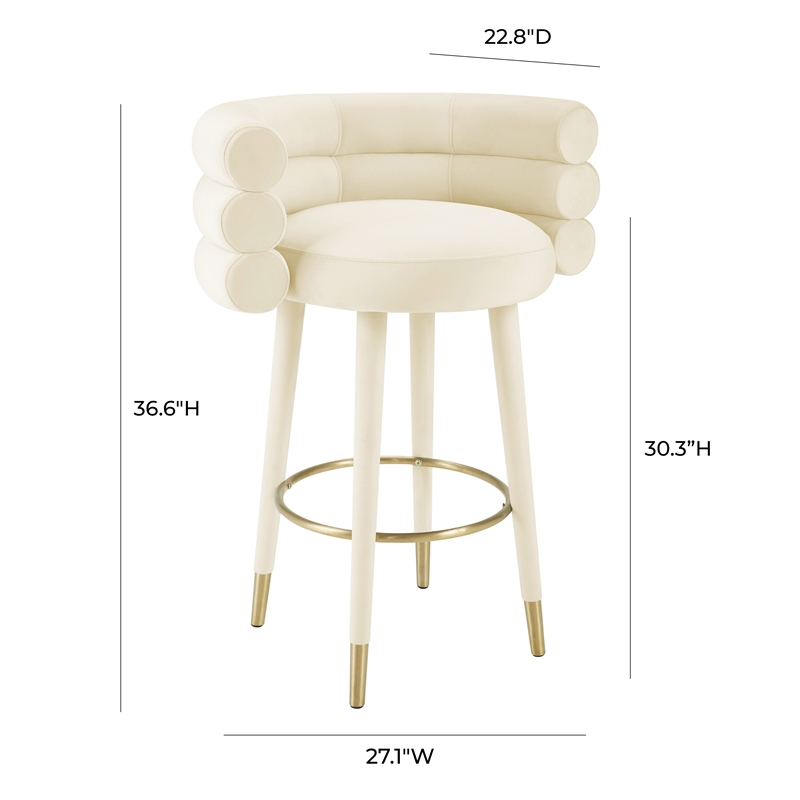Pemberly Row Handmade Modern / Contemporary Cream Velvet Barstool