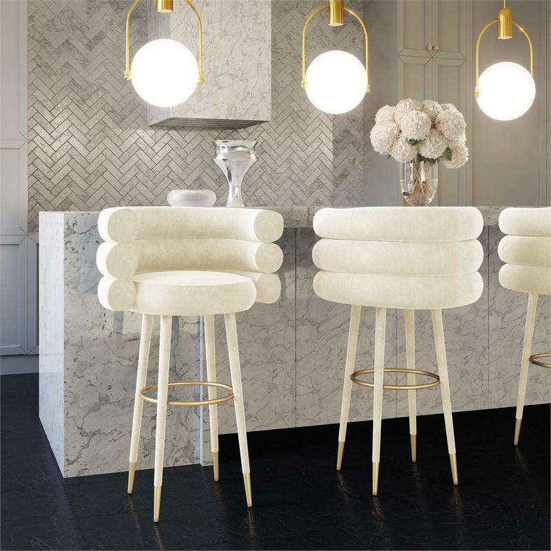Pemberly Row Handmade Modern / Contemporary Cream Velvet Barstool