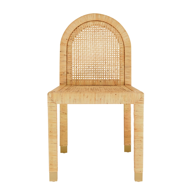 Pemberly Row Farmhouse Natural Rattan Arched Back Dining Chair