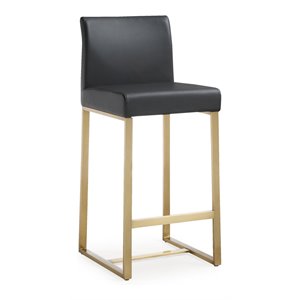 Pemberly Row 27&quot Steel and Fabric Counter Stools in Black/Gold (Set of 2)