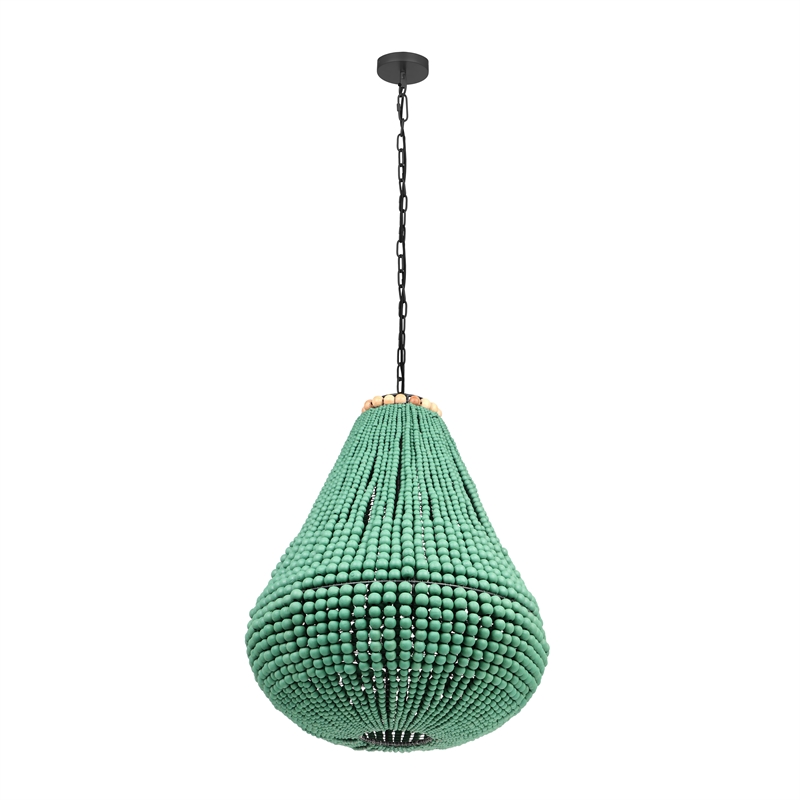 Pemberly Row Handmade Transitional Green Wooden Bead Chandelier