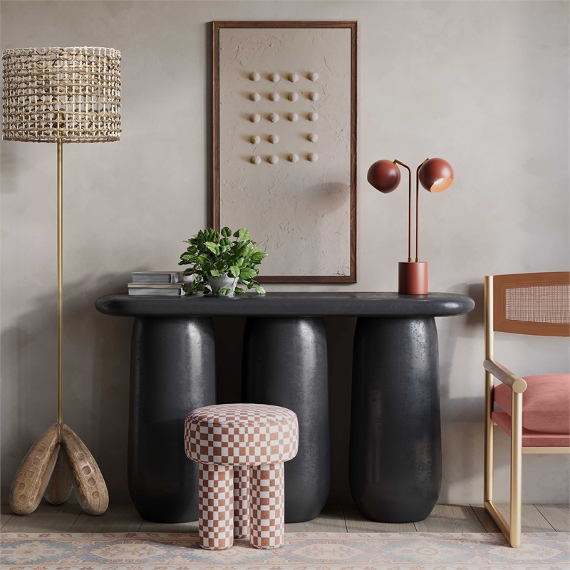 Pemberly Row Handmade Contemporary Brown Checkered Boucle Stool