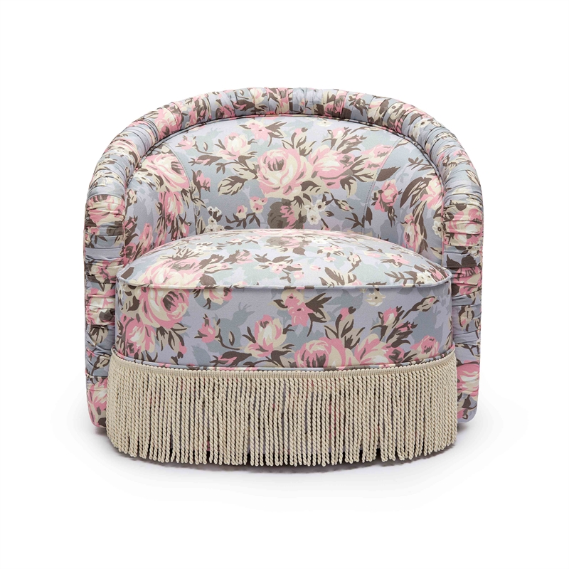 Pemberly Row Traditional Spring Floral Print Tasseled Lounge Chair