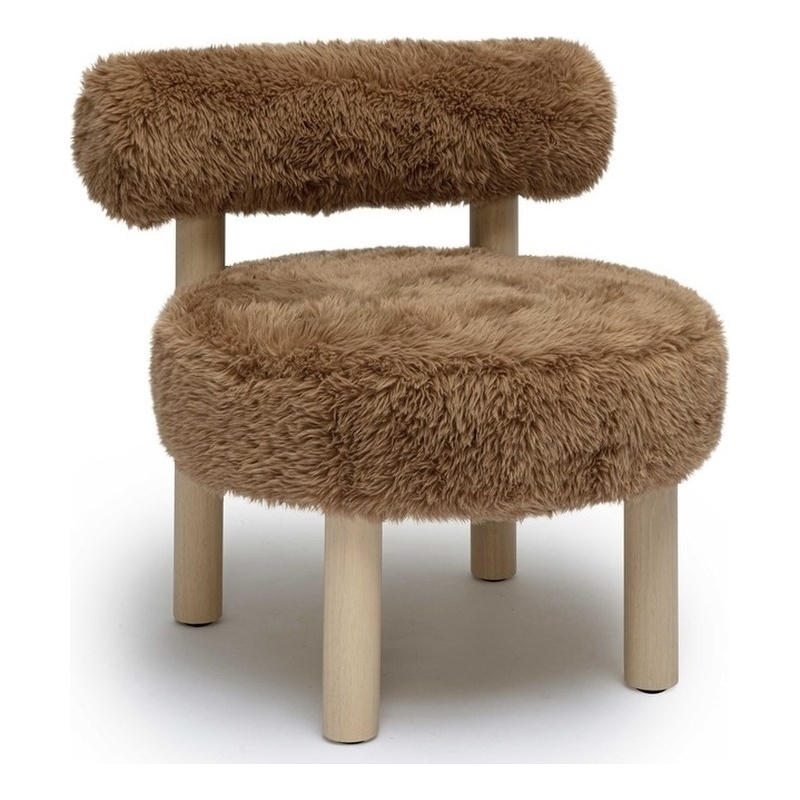 Pemberley Row Vegan Shearling Dark Taupe Accent Chair Rectangular Handmade 23.5