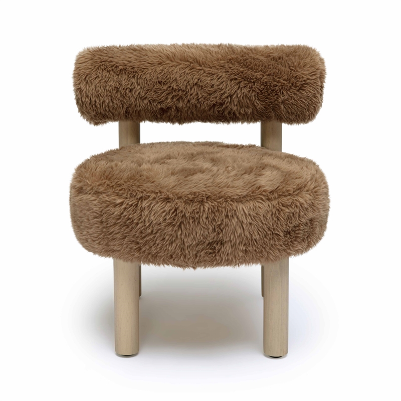 Pemberley Row Vegan Shearling Dark Taupe Accent Chair Rectangular Handmade 23.5