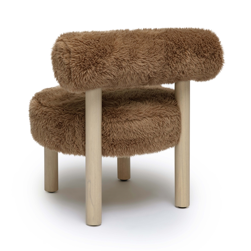 Pemberley Row Vegan Shearling Dark Taupe Accent Chair Rectangular Handmade 23.5