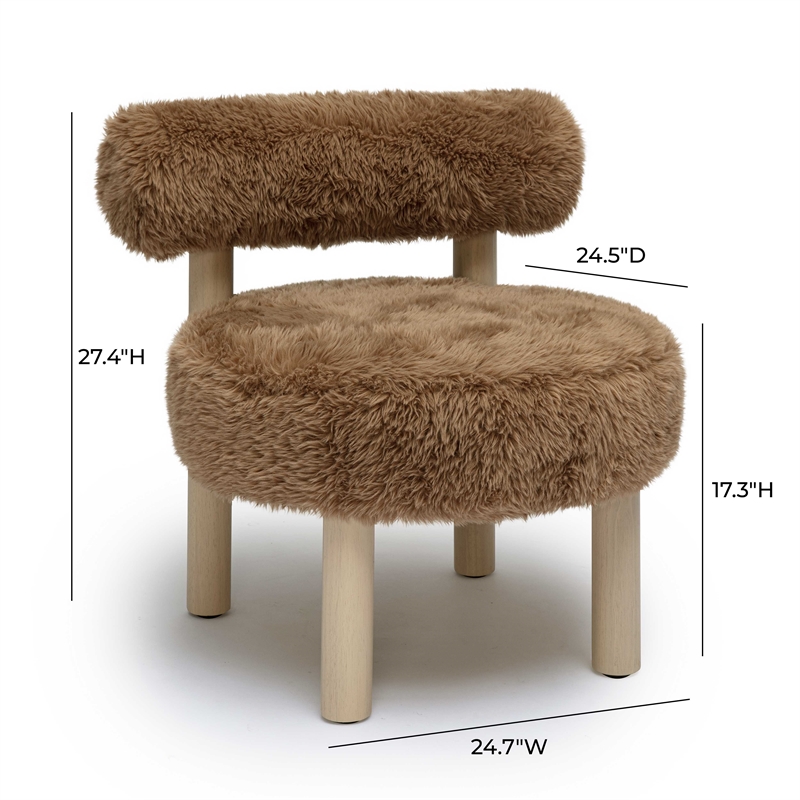 Pemberley Row Vegan Shearling Dark Taupe Accent Chair Rectangular Handmade 23.5