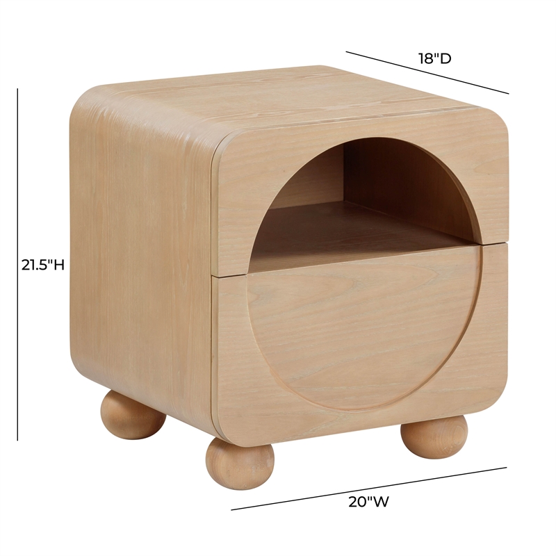 Pemberly Row Modern Transitional Moonrise Natural Ash Nightstand