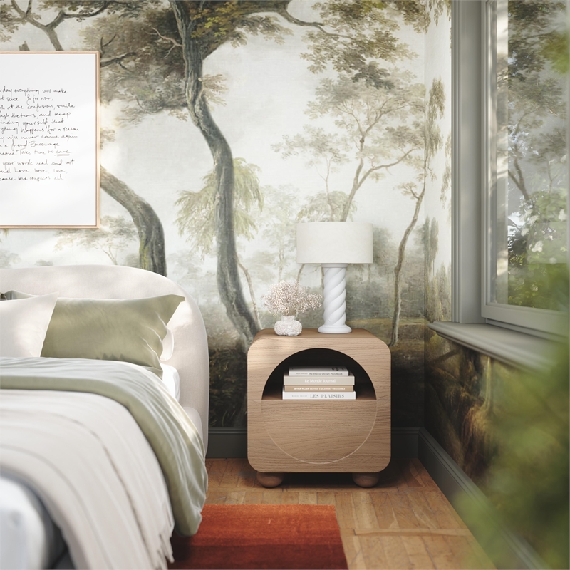 Pemberly Row Modern Transitional Moonrise Natural Ash Nightstand