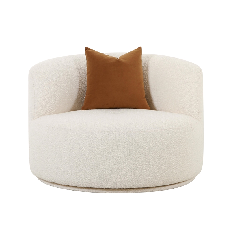 Pemberly Row Handmade Transitional Cream Boucle Swivel Chair
