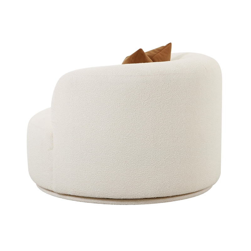 Pemberly Row Handmade Transitional Cream Boucle Swivel Chair