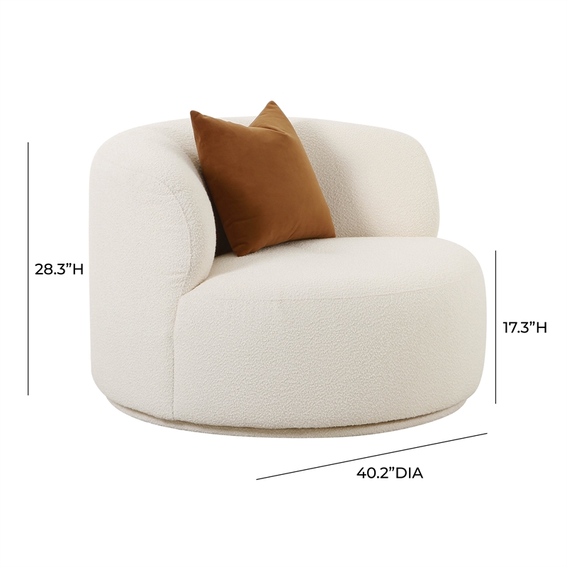 Pemberly Row Handmade Transitional Cream Boucle Swivel Chair