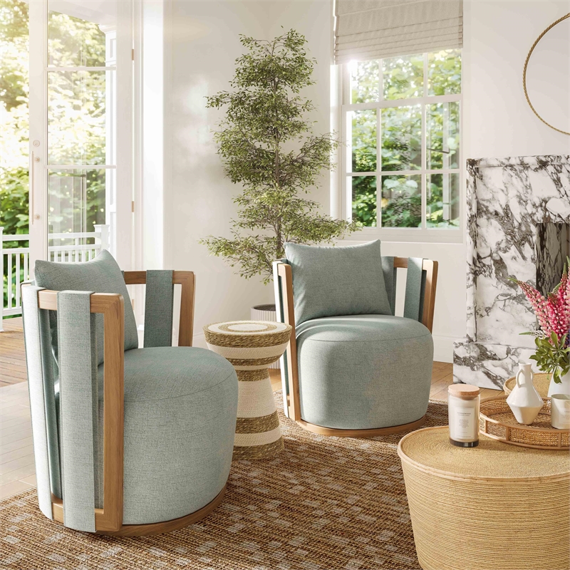 Pemberly Row Contemporary Mint Green Textured Weave Swivel Chair