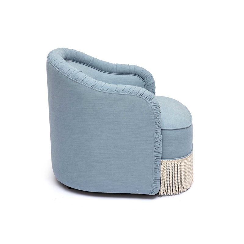Pemberly Row Transitional Faded Blue Recycled Fabric Tassel Lounge Chair