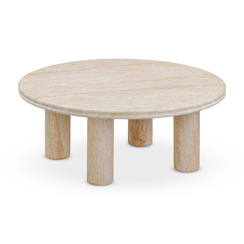 Pemberly Row Faux Travertine Indoor/Outdoor 32 inch Round Accent Table