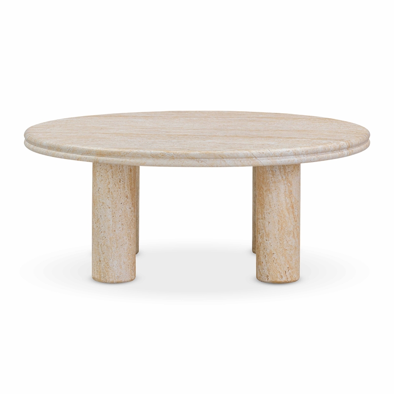 Pemberly Row Faux Travertine Indoor/Outdoor 32 inch Round Accent Table