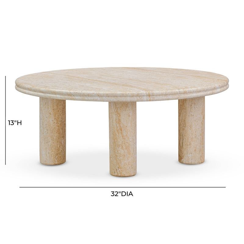 Pemberly Row Faux Travertine Indoor/Outdoor 32 inch Round Accent Table